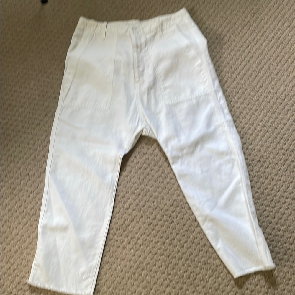 Nili Lotan White Paris drop crotch Chinos Relaxed Fit size 2 linen blend
